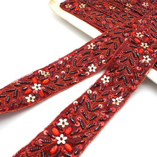 RED MAROON SEQUIN RIBBON TRIM - sarahi.NYC