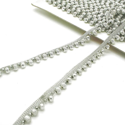 Silver Large Ball Beaded Edging Trim - Sarahi.nyc Fabric Trims