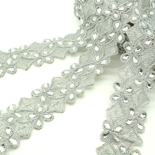 Silver rhinestone fabric trim - sarahi.NYC