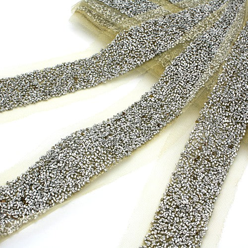 SILVER BUGLE NET BEADED TRIM - sarahi.NYC