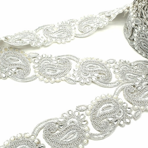 SILVER PEARL RHINESTONE FABRIC TRIM - sarahi.NYC