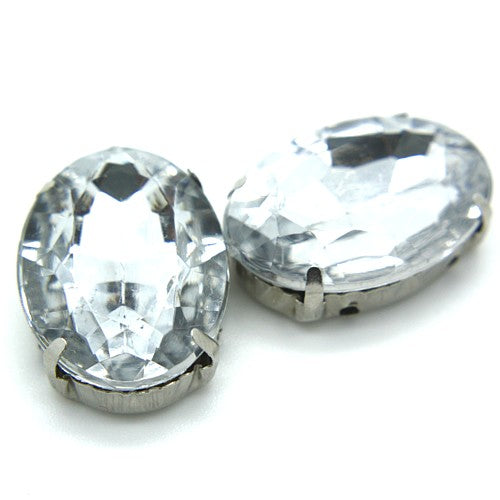 PACK OF 2 -  LARGE OVAL DROP  SEW ON RHINESTONE EMBELLISHMENT - sarahi.NYC