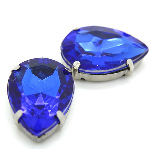 PACK OF 2 -  LARGE TEAR DROP BLUE SEW ON RHINESTONE EMBELLISHMENT - sarahi.NYC