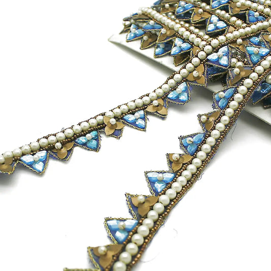 Turquoise Pearl Zig-Zag Rhinestone Trim - Sarahi.nyc Trims