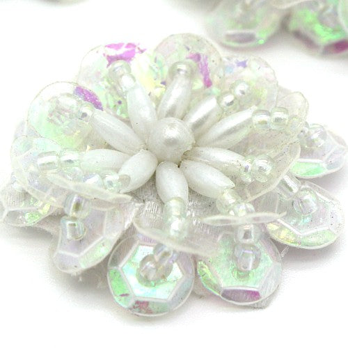 WHITE IRIDESCENT SEQUIN FLOWER  MOTIFS - Pack of 5 - sarahi.NYC