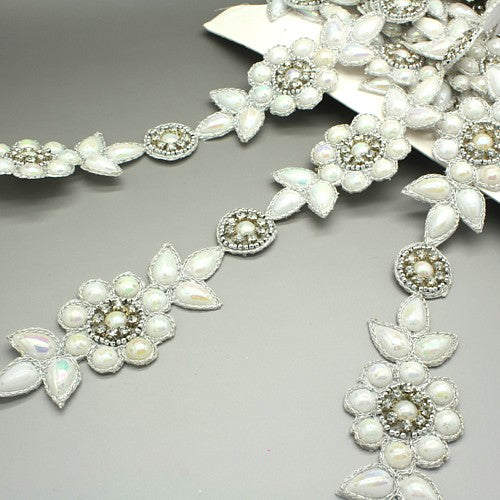 WHITE FLORAL RHINESTONE TRIM - sarahi.NYC