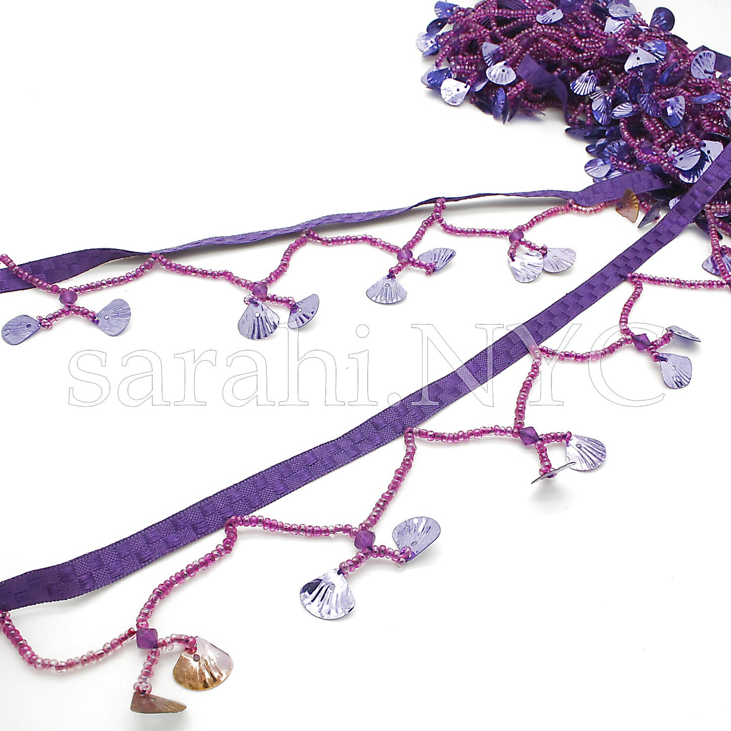 PURPLE SHELL BEADED FRINGE TRIM - sarahi.NYC - Sarahi.NYC