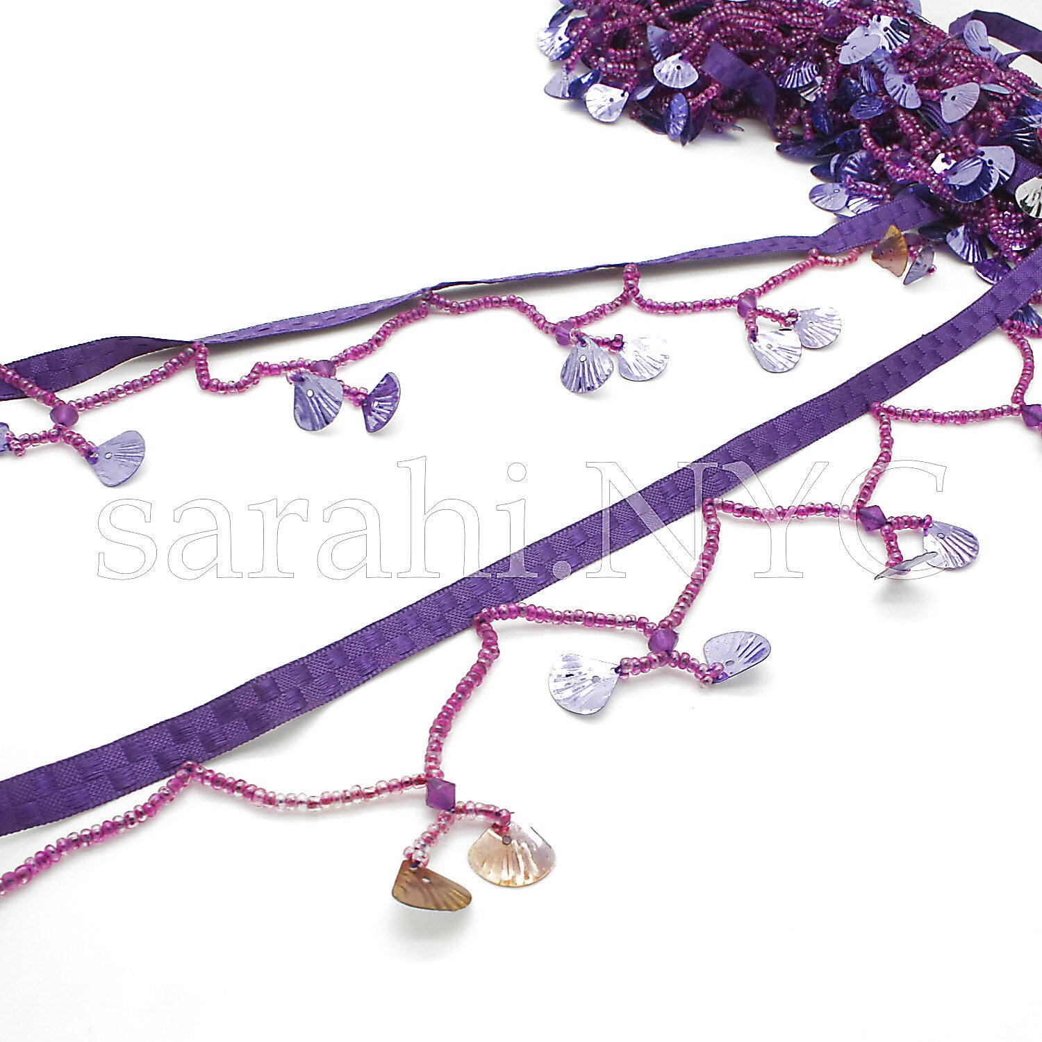 PURPLE SHELL BEADED FRINGE TRIM - sarahi.NYC - Sarahi.NYC