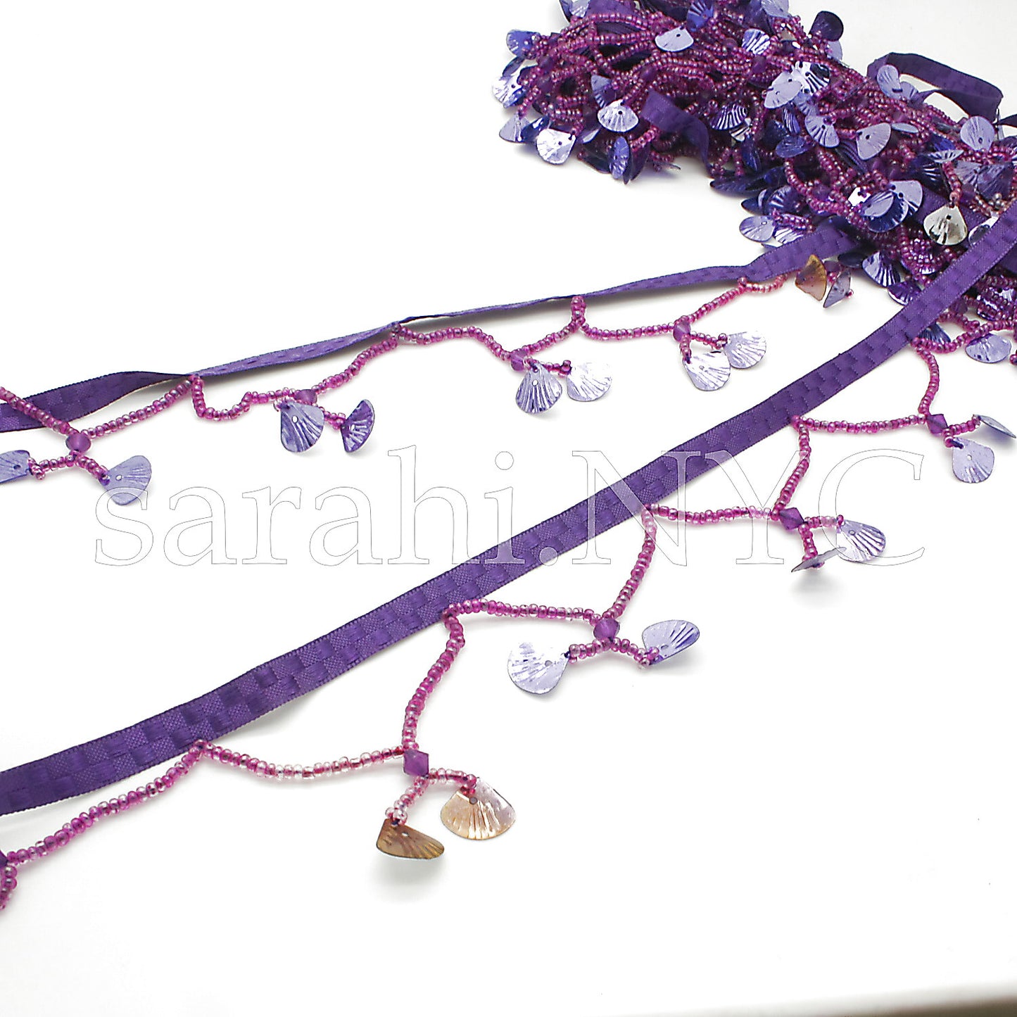 PURPLE SHELL BEADED FRINGE TRIM - sarahi.NYC - Sarahi.NYC