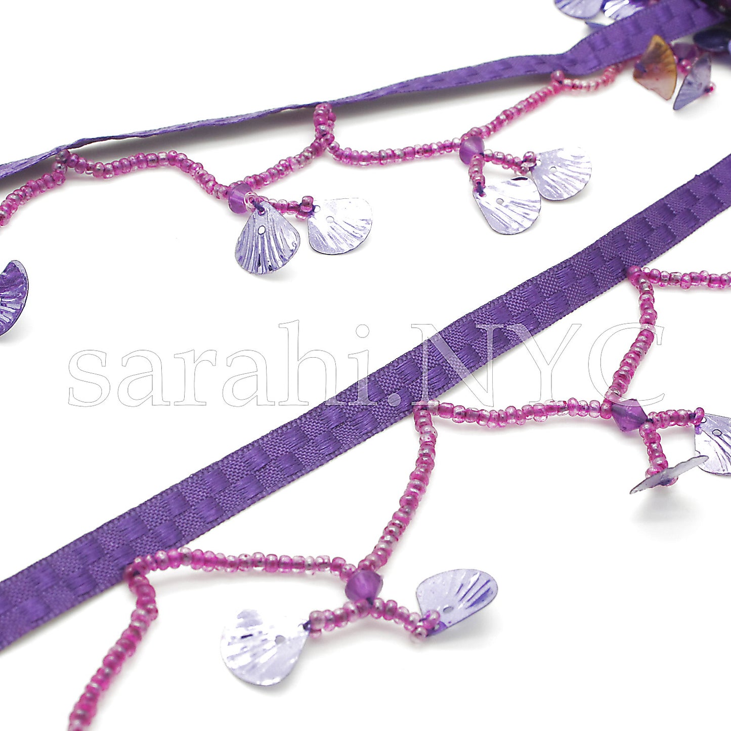 PURPLE SHELL BEADED FRINGE TRIM - sarahi.NYC - Sarahi.NYC