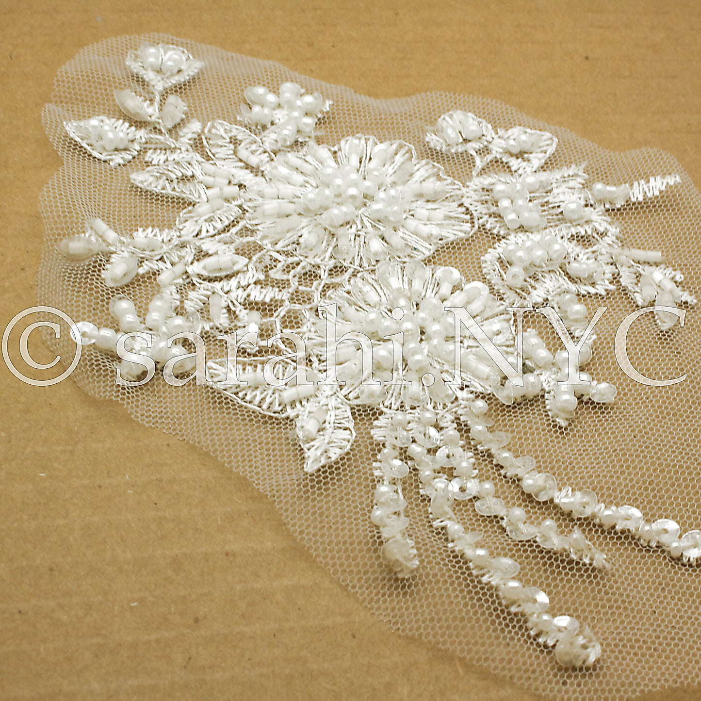 WHITE  NET BEADED APPLIQUE - sarahi.NYC - Sarahi.NYC