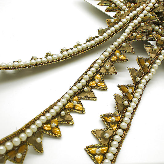 BROWN PEARL ZIGZAG RHINESTONE TRIMS - sarahi.NYC