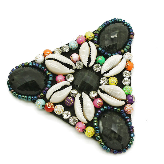 BLACK SHELL BEADED APPLIQUE - sarahi.NYC