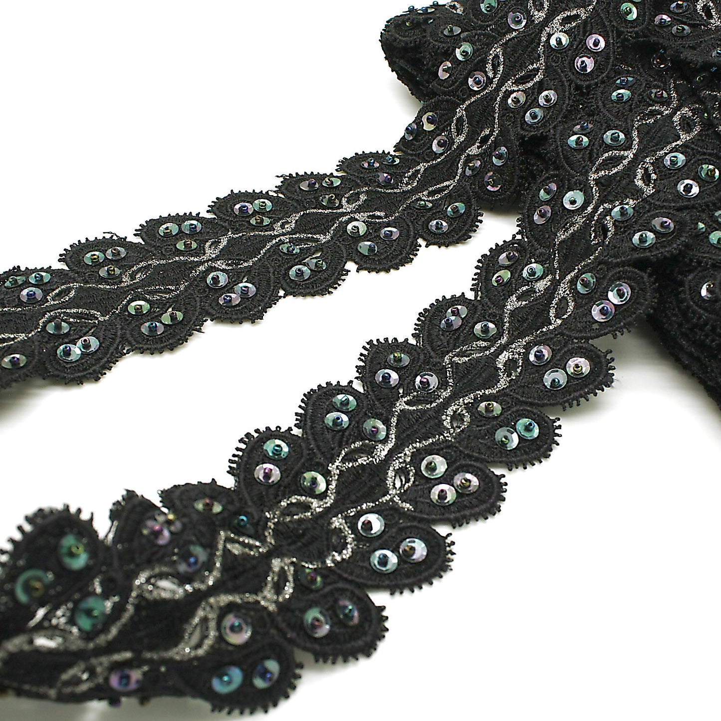 BLACK SILVER SEQUIN LACE TRIM - sarahi.NYC
