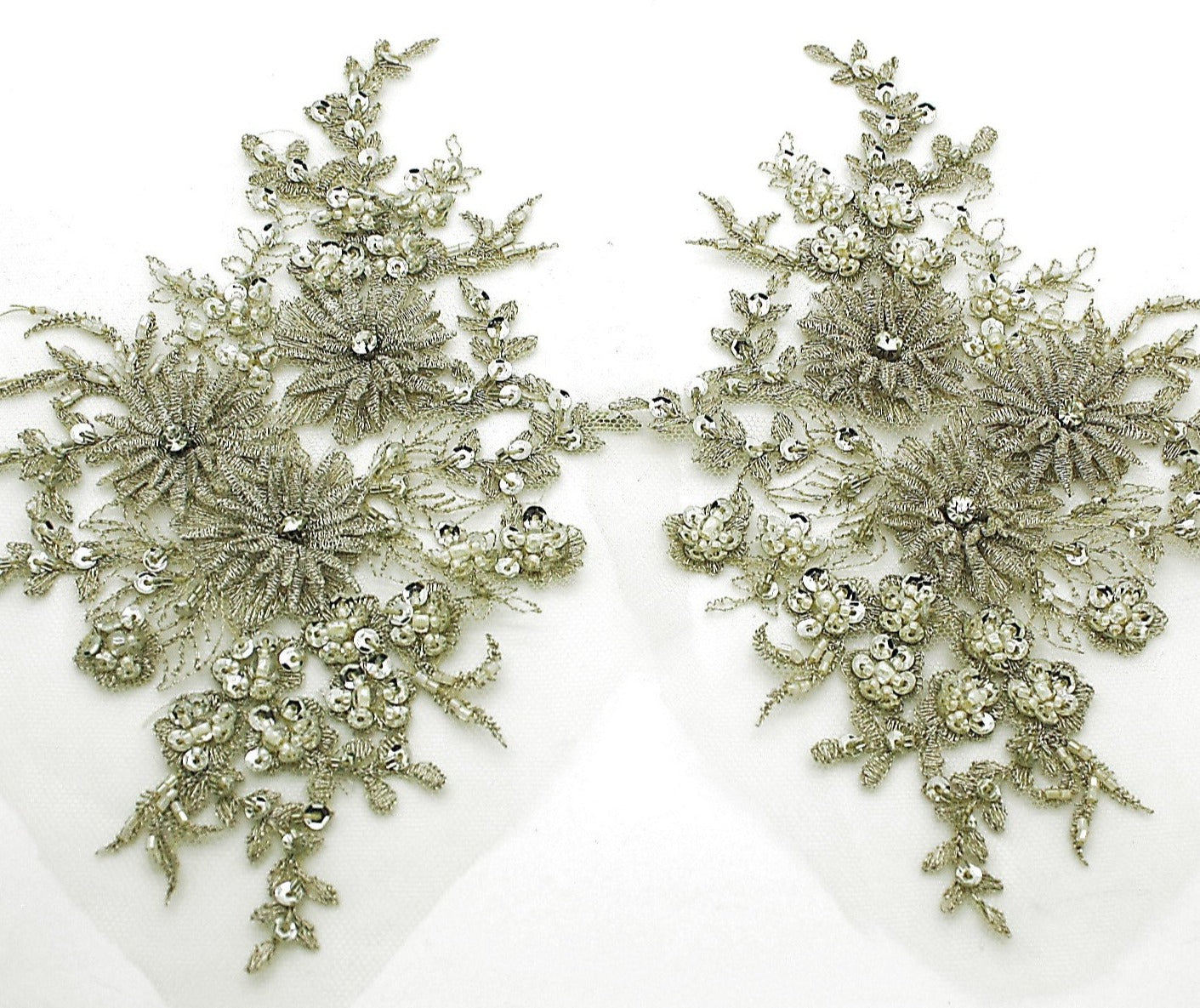 SILVER BEADED NET APPLIQUE PAIR - sarahi.NYC