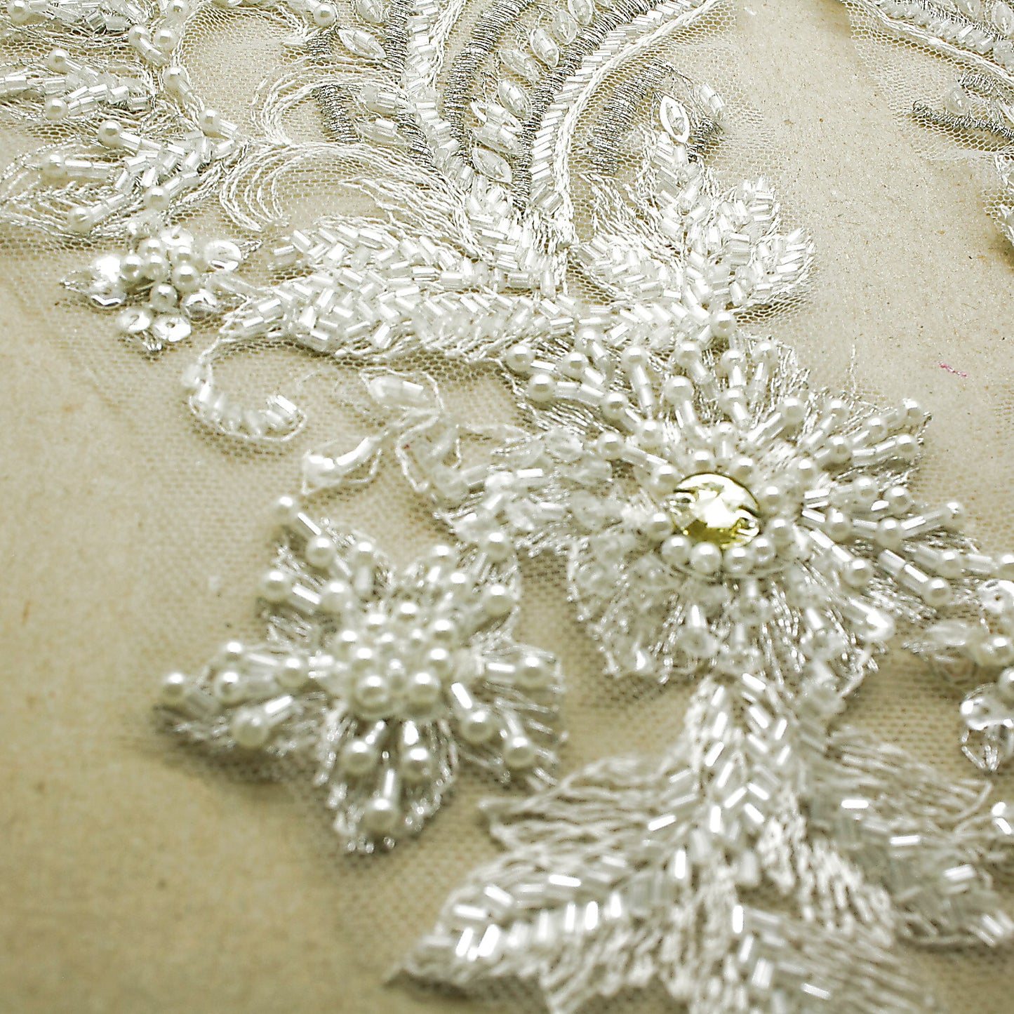 WHITE BEADED & PEARL NET APPLIQUE PAIR - sarahi.NYC