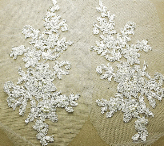 WHITE BEADED & PEARL NET APPLIQUE PAIR - sarahi.NYC