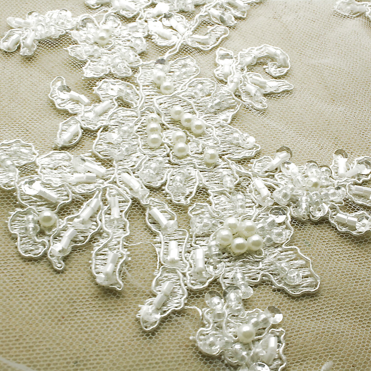 WHITE BEADED & PEARL NET APPLIQUE PAIR - sarahi.NYC