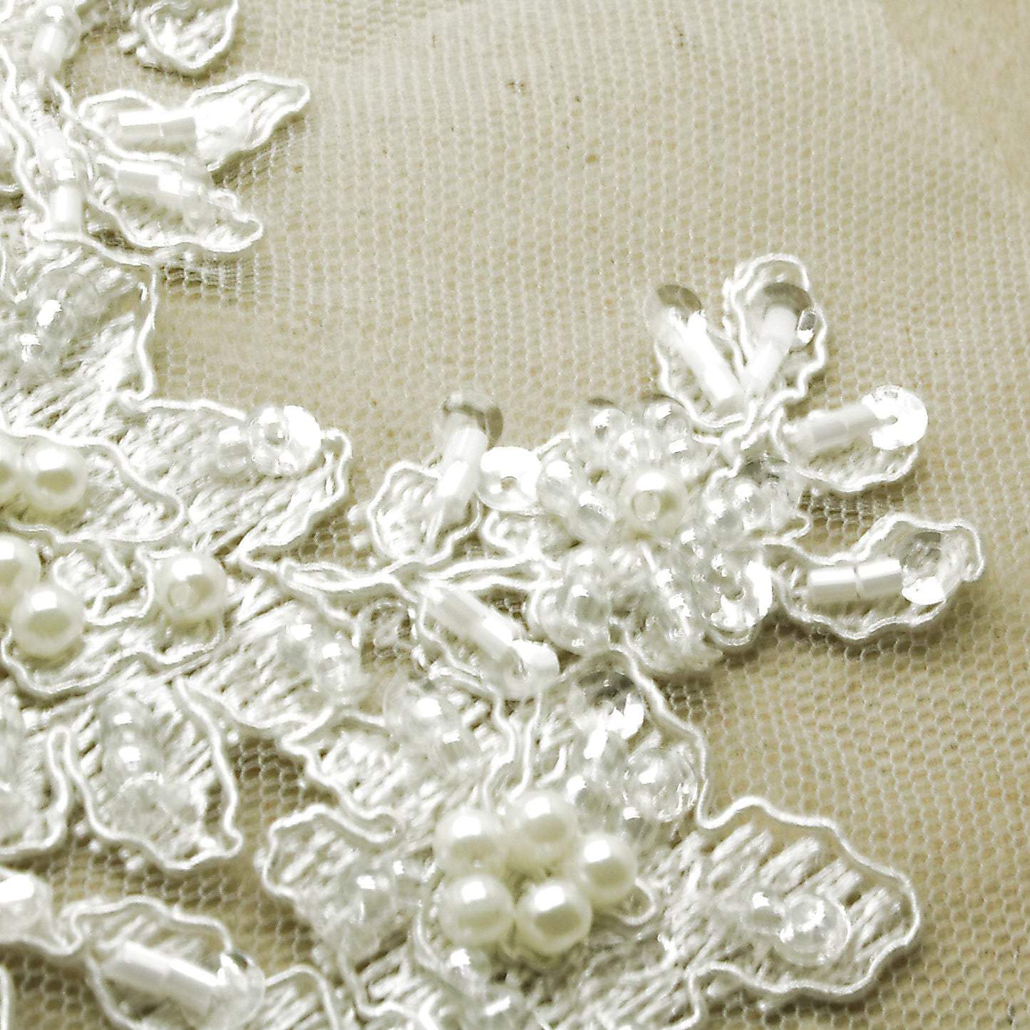 WHITE NET BEADED APPLIQUE - sarahi.NYC