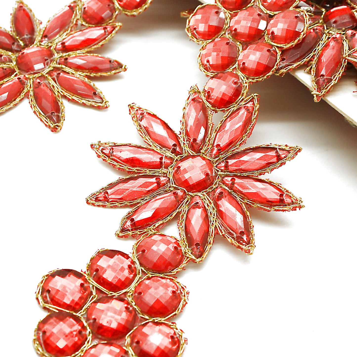 RED FLORAL RHINESTONE TRIM - sarahi.NYC