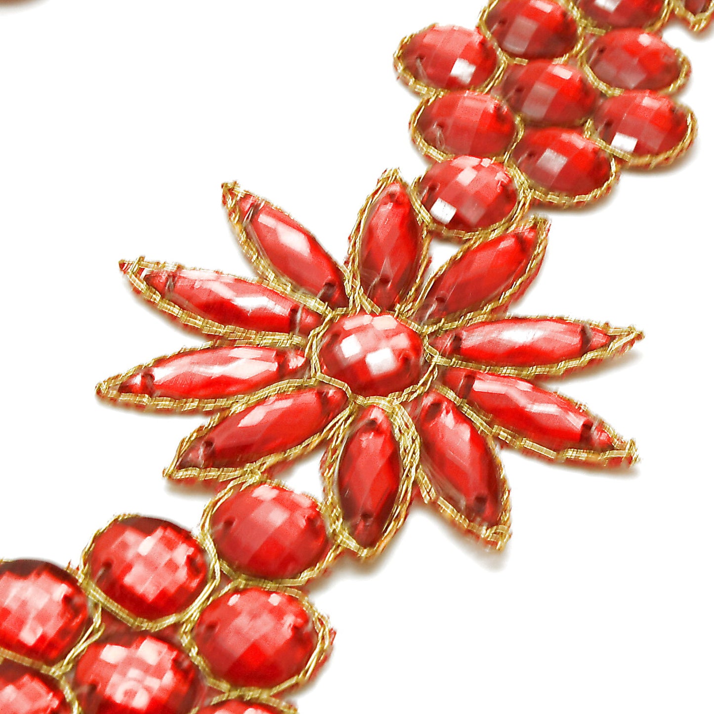 RED FLORAL RHINESTONE TRIM - sarahi.NYC