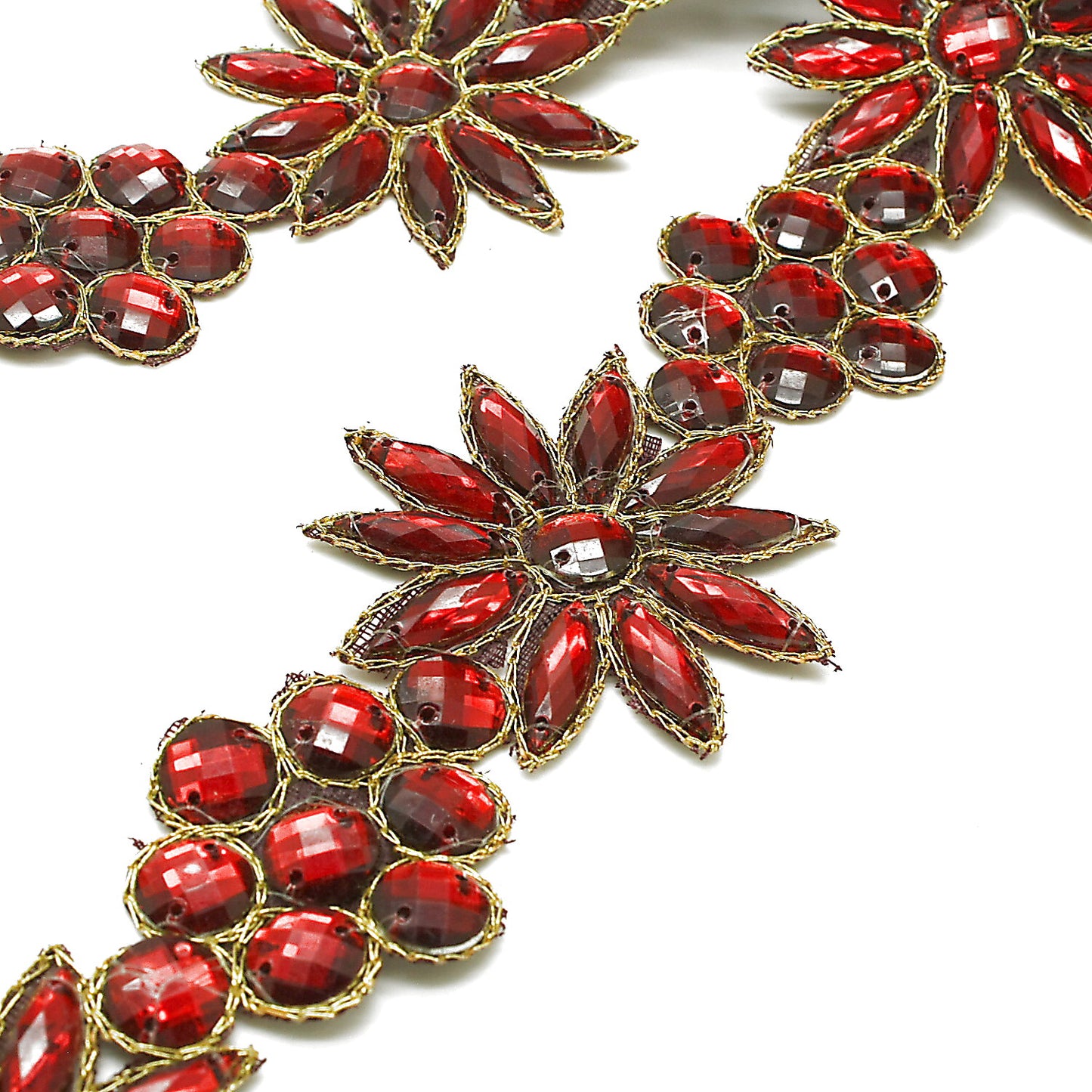 MAROON FLORAL RHINESTONE TRIM - sarahi.NYC