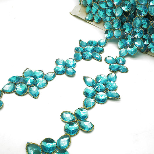 TURQUOISE FLORAL RHINESTONE TRIM - sarahi.NYC