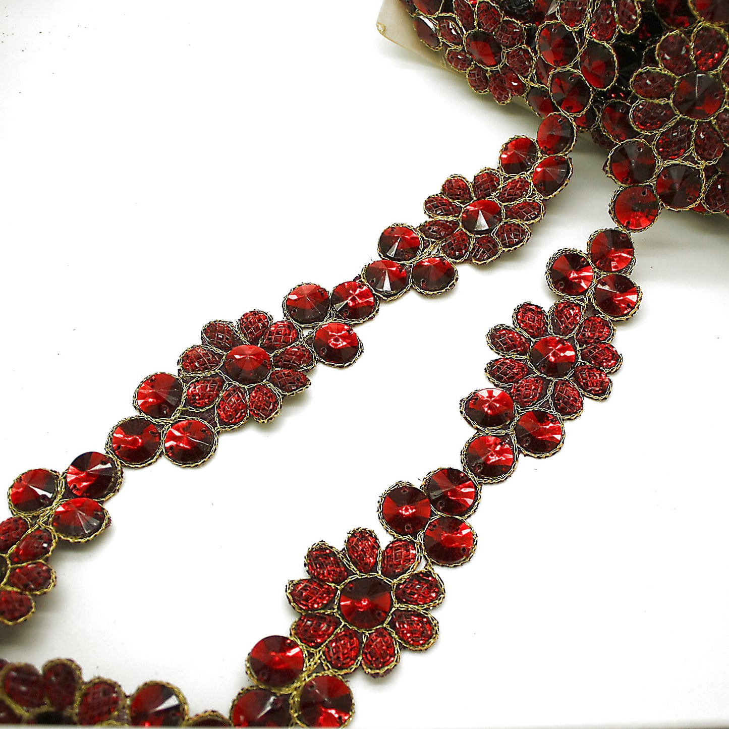 MAROON FLORAL RHINESTONE TRIM - sarahi.NYC