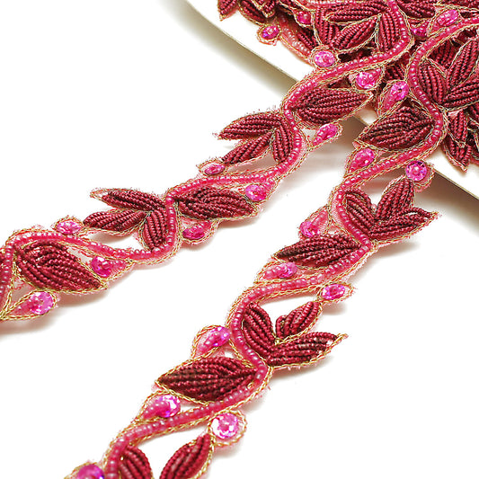 HOT PINK GOLD BEADED TRIM - sarahi.NYC