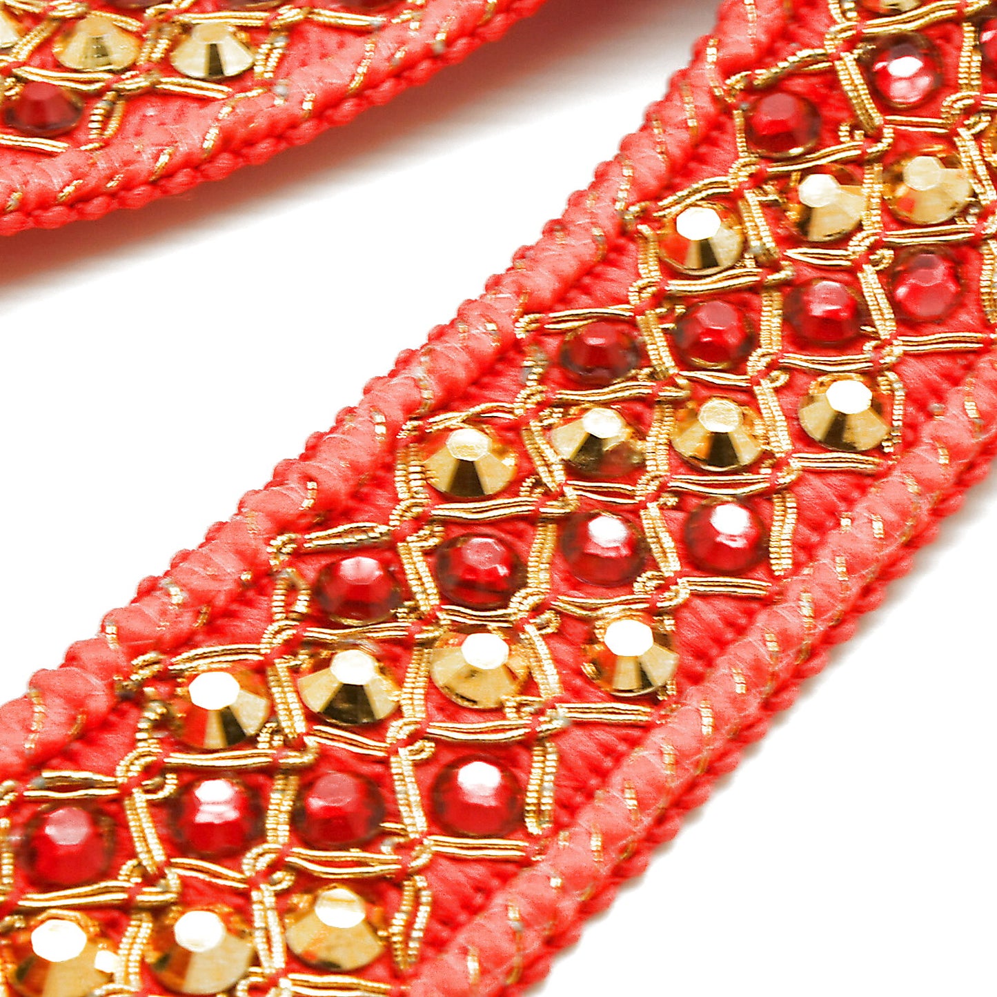 RED GOLD WOVEN RHINESTONE TRIM - sarahi.NYC