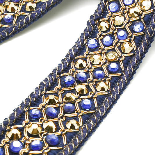 BLUE GOLD WOVEN RHINESTONE TRIM - sarahi.NYC