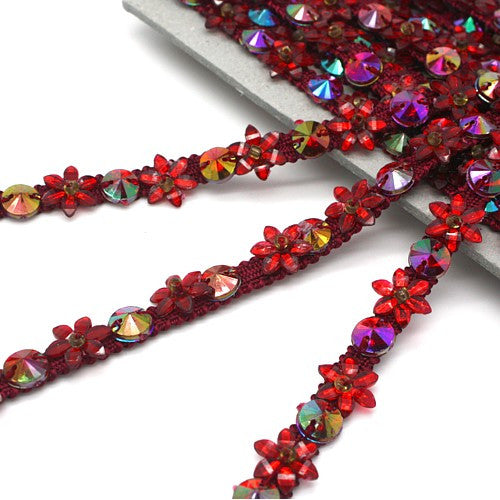 MAROON FLORAL RHINESTONE TRIM - sarahi.NYC - Sarahi.NYC