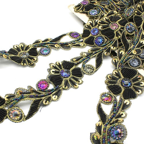 BLACK FLORAL RHINESTONE TRIM - sarahi.NYC - Sarahi.NYC