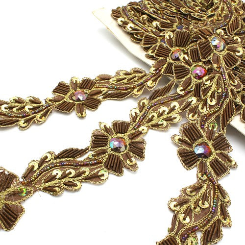 BROWN RHINESTONE FLORAL TRIM - sarahi.NYC - Sarahi.NYC