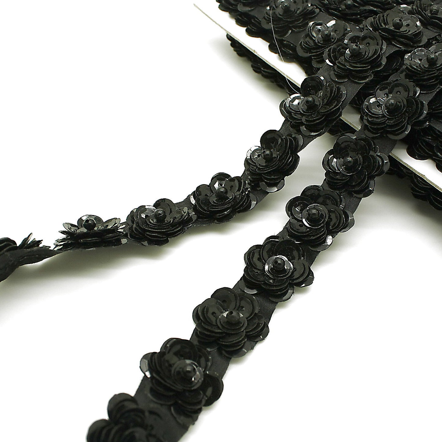 BLACK SEQUIN FLOWER beaded trim