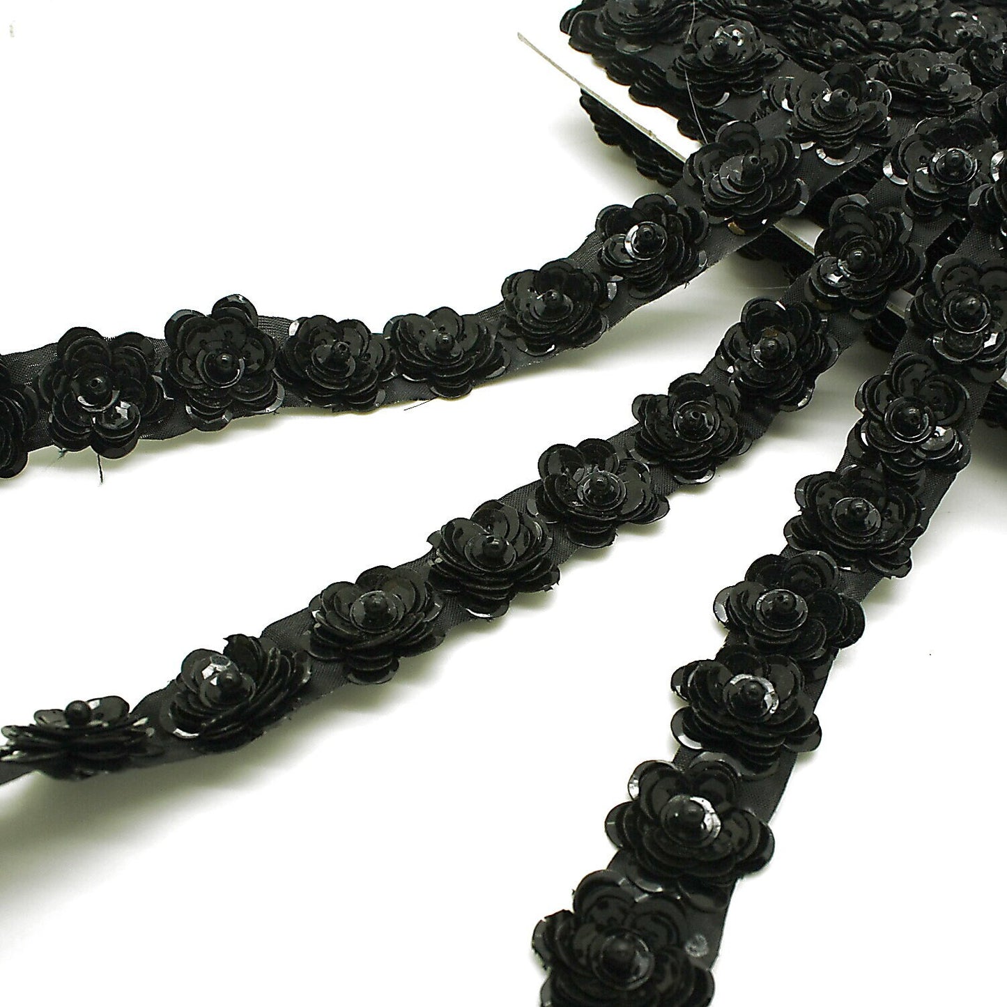 BLACK SEQUIN FLOWER beaded trim