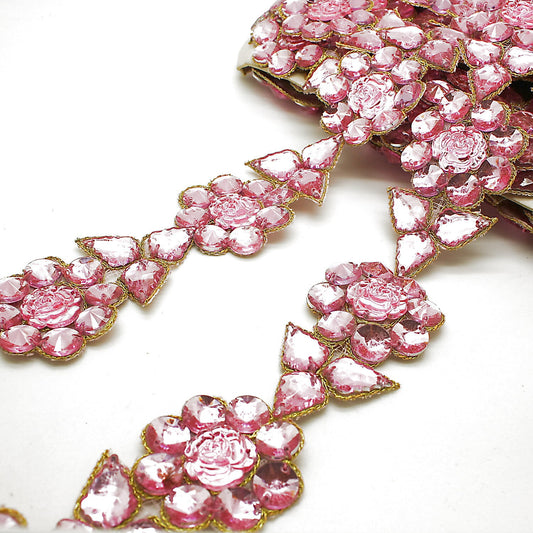 PINK FLOWER RHINESTONE trim