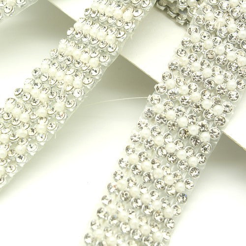 SILVER PEARL HOTFIX RHINESTONE TRIM - sarahi.NYC - Sarahi.NYC